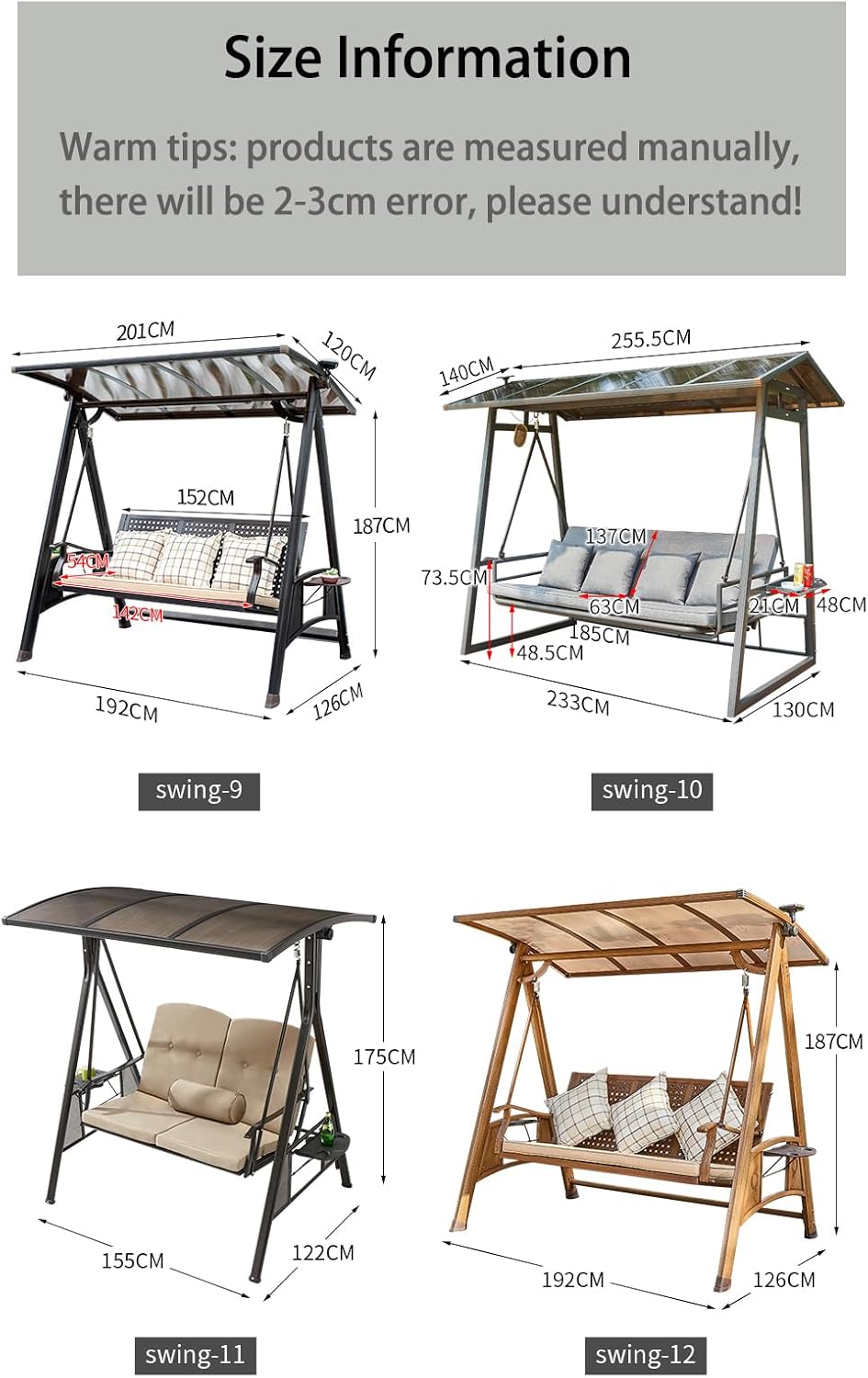 2/3-Seat Outdoor Patio Porch Swing with Adjustable Aluminum Alloy Canopy Solar Patio Swing Chair Bench with Footrest Side Cup Holder for Backyard Lawn (A-Aluminum Mesh Red Copper-3 Seat)