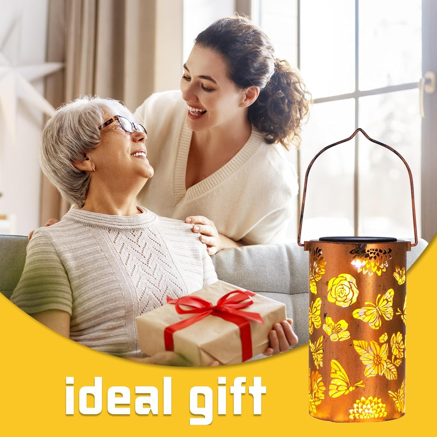 2 Pack Solar Lanterns Outdoor Waterproof Butterfly Birthday Gifts for Women Mom Grandma Garden Decor Flower Metal Hanging LED Decorative Light for Patio Yard Lawn Backyard Front Porch Gardening Gifts