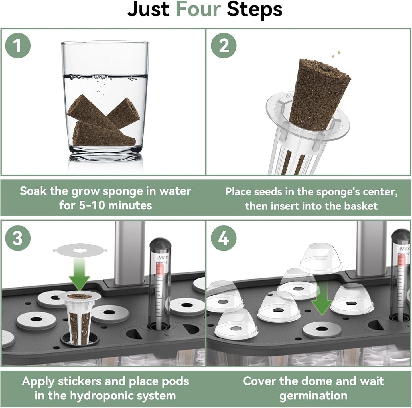LYKOCLEAN 68pcs Hydroponic Pods Kit for Aerogarden and idoo, Grow Anything Kit with 30 Grow Sponges, 12 Grow Baskets, 12 Grow Domes, 12 Pod Labels, 2 Plant Food, Compatible with Hydroponics for All