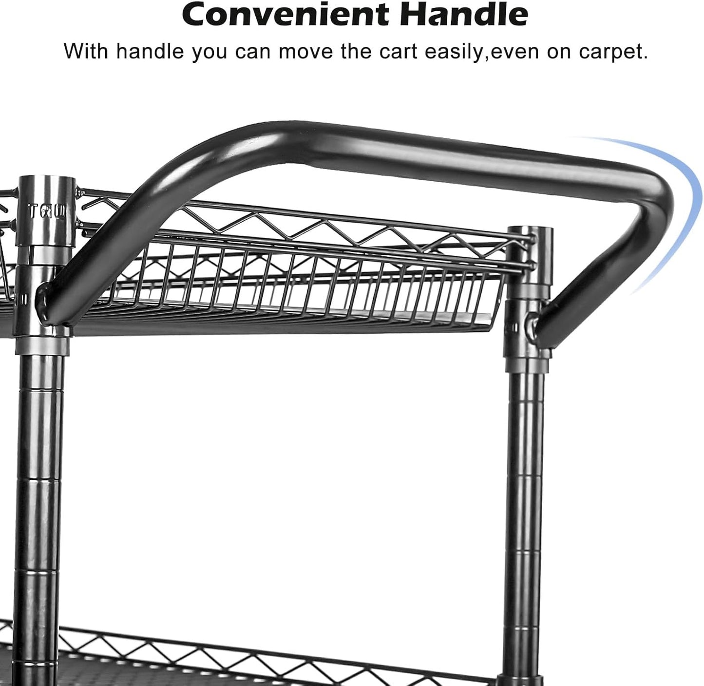 WDT 990Lbs Capacity Heavy Duty Rolling Utility Cart, NSF Rolling Carts with Wheels,Commercial Grade Metal Cart with Handle Bar & Shelf Liner,Trolley Serving Cart for Restaurant,Kitchen,Black