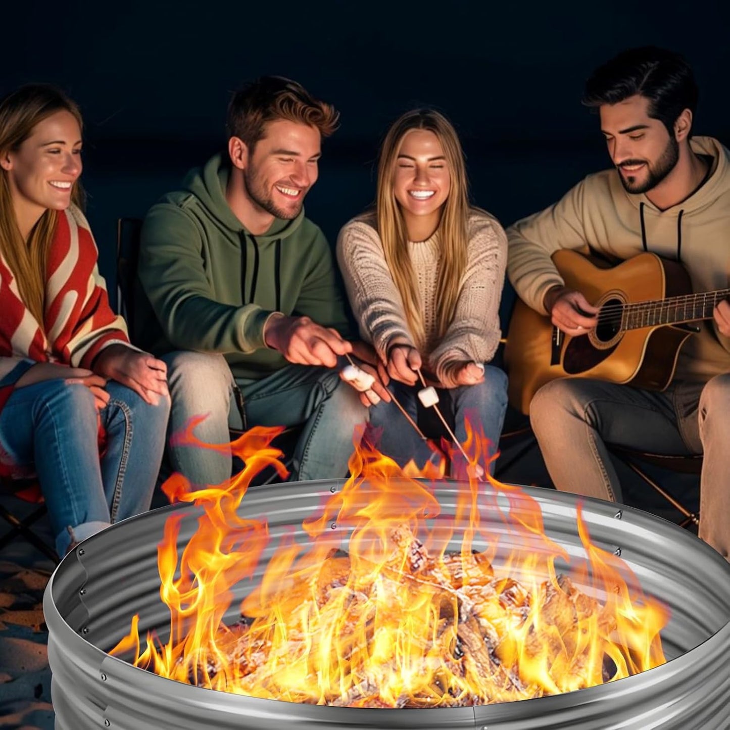 HGD 60 Inch Large Galvanized Steel Metal Fire Pit Ring - 5FT Heavy Duty Fire Rings for Outside Wood Burning - 12" Tall Portable Bonfire Firepit for Backyard, Patio, Camping