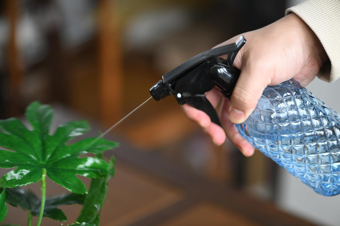 Glass Handheld Spray Bottle - 12oz Refillable Bottle ,Adjustable Nozzle Watering Can for Garden Plants Cleaning Solutions (Blue)