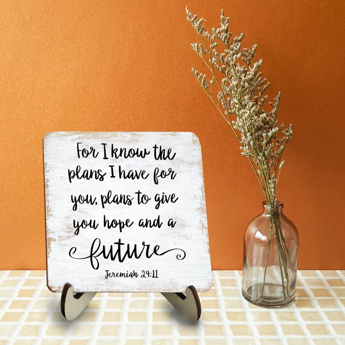 Motivational Wood Sign Rustic Desk Decor Home Cubicle Office Decor Work Table Desk Accessories Decorative Christian Religious Bible Verse Faith Decorations Office Supplies