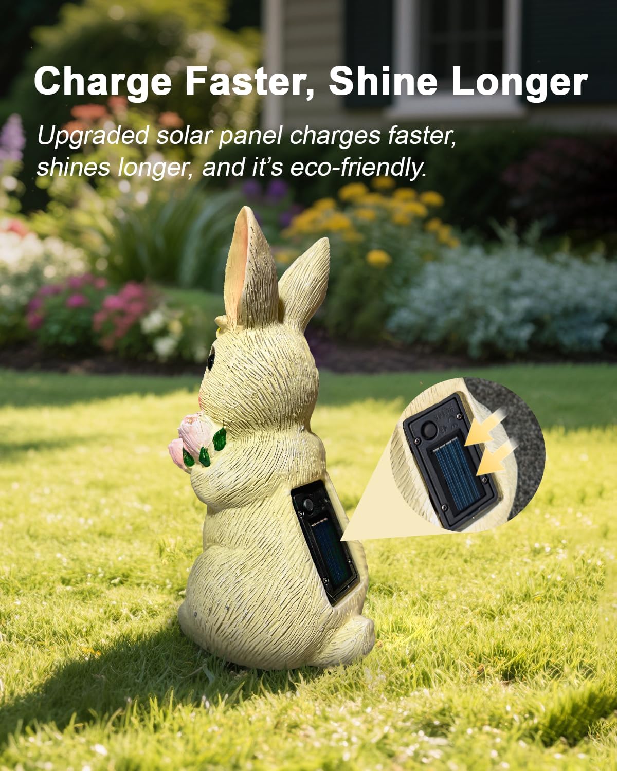 Solar Bunny Garden Light Outdoor Statue – Waterproof Rabbit Figurine with 5 Tulip LED Lights, Auto On/Off Bunny Garden Decor for Patio, Balcony, Lawn, Yard Decorations, Birthday Gifts for Women