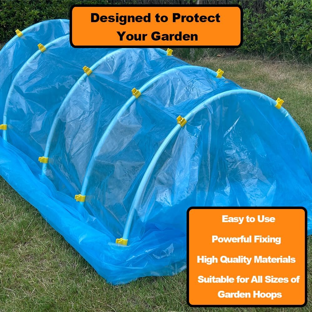 Greenhouse Clamps for 1/2 Inch PVC Pipe, Greenhouse Hoops,Support Frame, Grow Tunnel,Plant Support Garden Stakes. Yellow Garden Clips For Fixing Plant Cover, Plastic Sheeting, Film Row Cover, Net.
