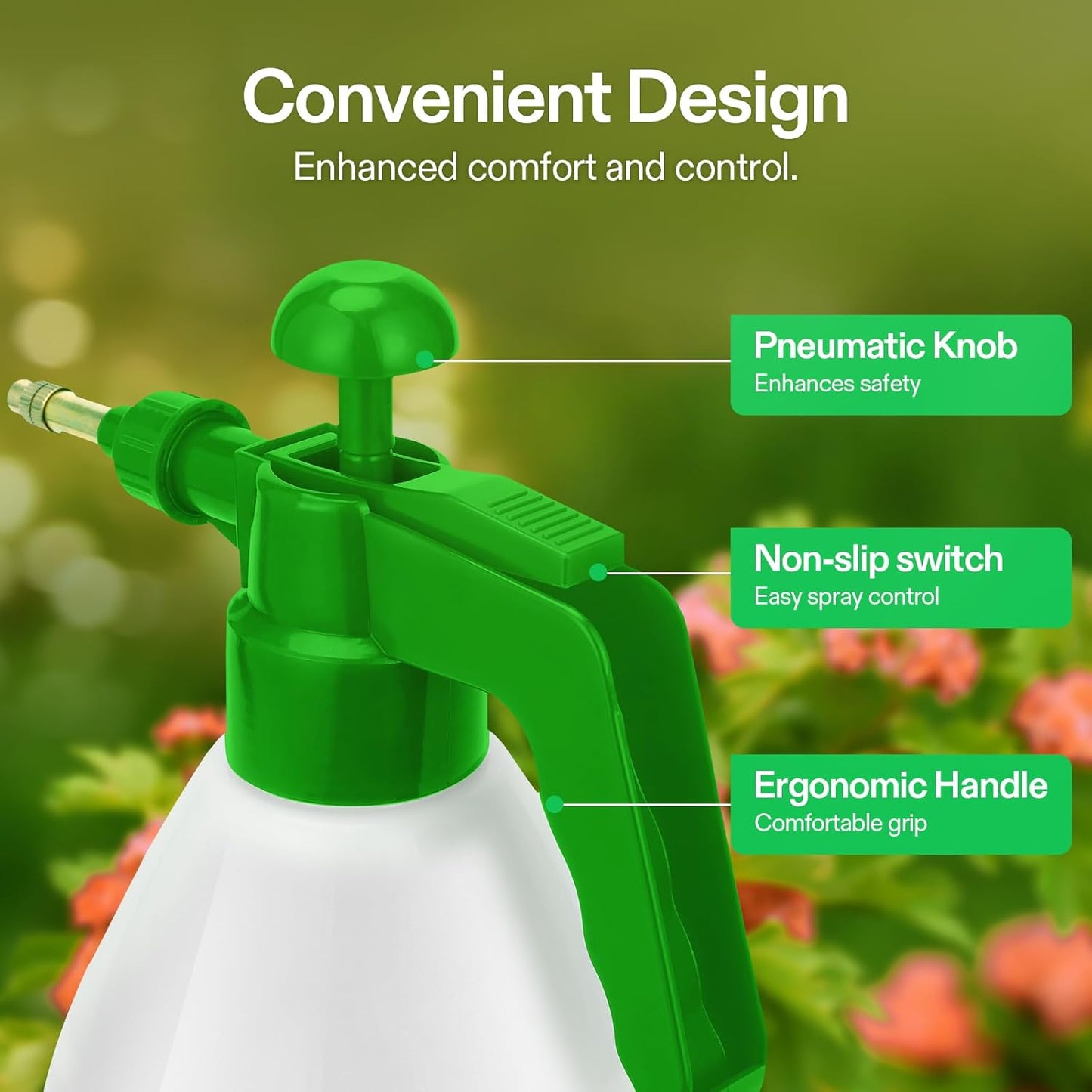 VIVOSUN 50oz Pump Sprayer, Handheld Garden Water Sprayer Bottle with Adjustable Brass Nozzle, for Spraying Plants, Flowers, Weeds and Cleaning, Green