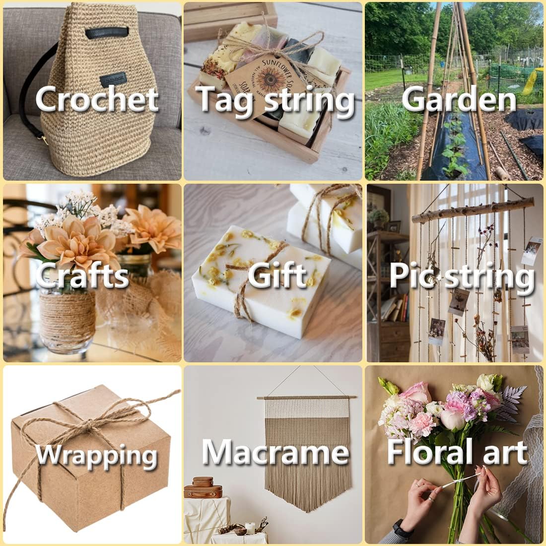 PerkHomy Garden Twine Strong Natural Jute 400 Feet Long Brown Twine for Gardening Tomato Climbing Plant Tie Floristry Crafts Gift Wrapping Packing Decor (Brown 2mm * 400feet)