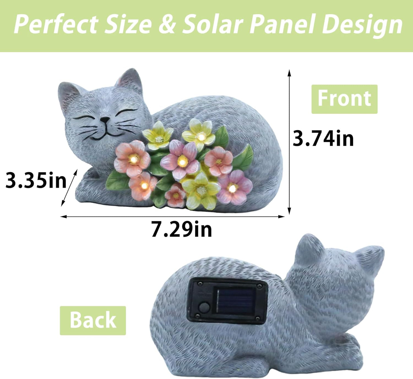 Solar Cat Outdoor Statue, Resin Solar Cat Lights with Flower for Outside, Garden Cats Figurine for Lawn Porch Yard Art - Birthday Gifts for Mom Grandma Women