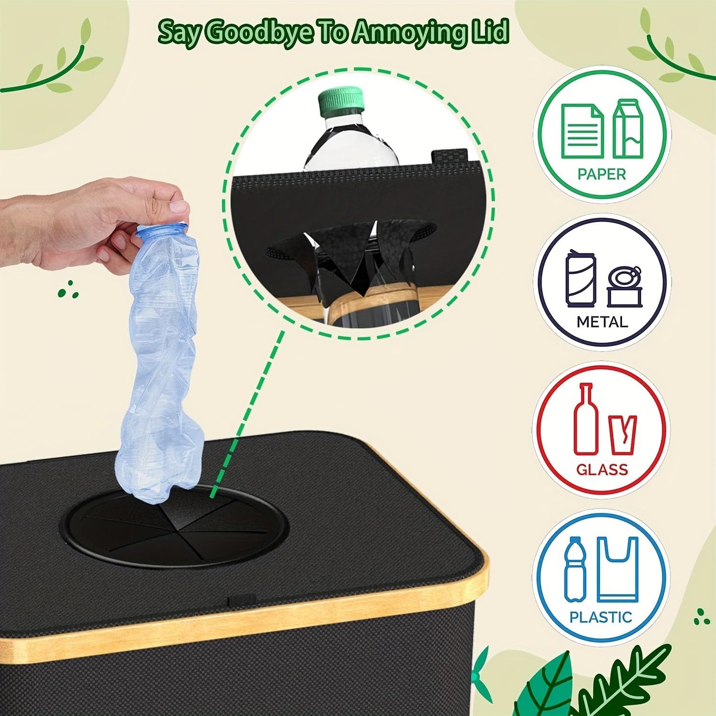 Indoor Recycling Bins for Kitchen,Kitchen Trash Can with Lid, Large 26-Gallon 100-Liter Capacity, Detachable and Reusable Inner Bag, Suitable for Bottles, Cans, and Glass,Grey