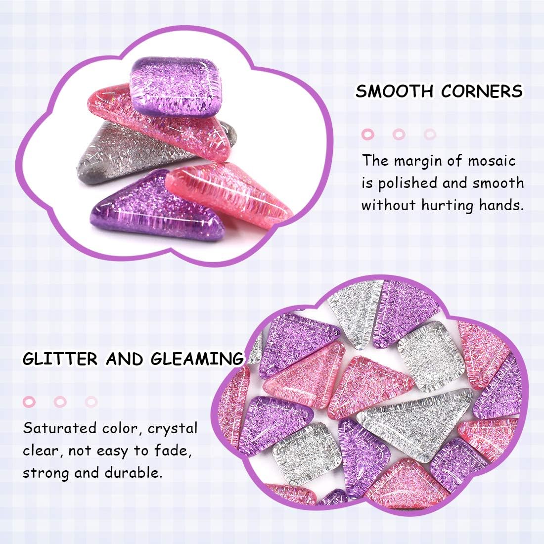 Swpeet 1 Pound Mixed Colors Shine Crystal Series Mosaic Tiles Assortment Kit, Square and Triangle Genuine Mosaic Tiles Glitter Crystal Mosaic Perfect for Home Decoration Crafts