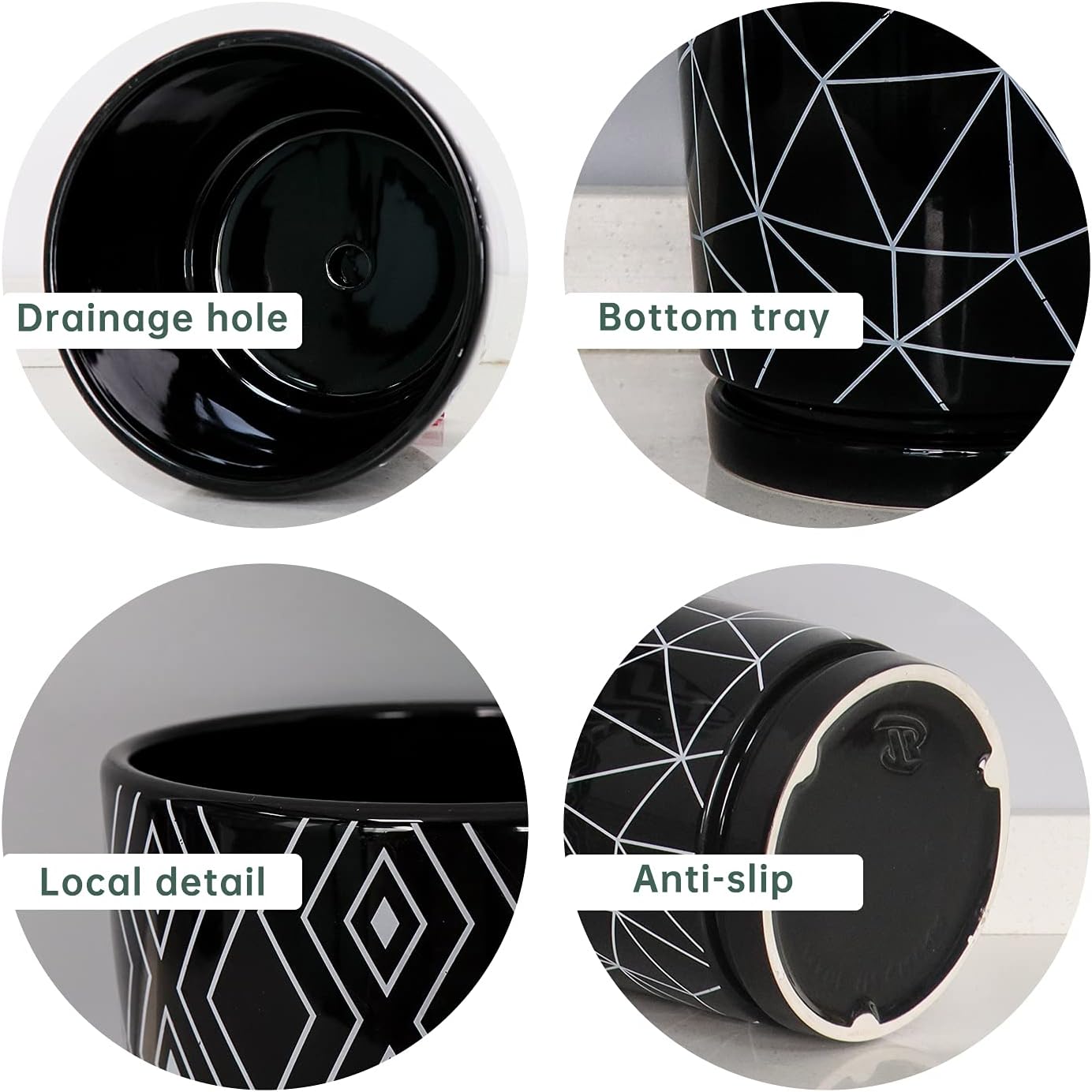 Ton Sin Flower Pots,5.5 Inch Black Ceramic Planter with Drainage Hole,Indoor Cylinder Plant Pots with Saucer,Cactus Succulent Outdoor Garden Pots Set of 4