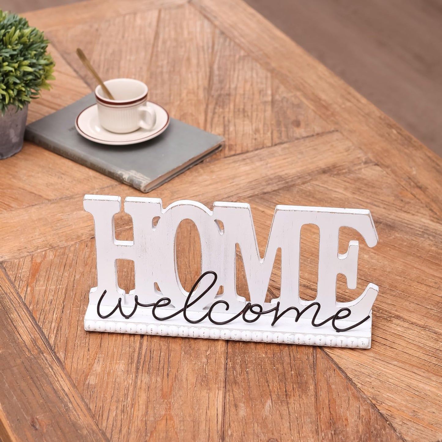 NIKKY HOME Wood Home Signs, Rustic Home Letter Signs Free Standing, Decorative Tabletop Word Signs, Farmhouse Welcome Signs for Entryway Decor Living Room Shelf