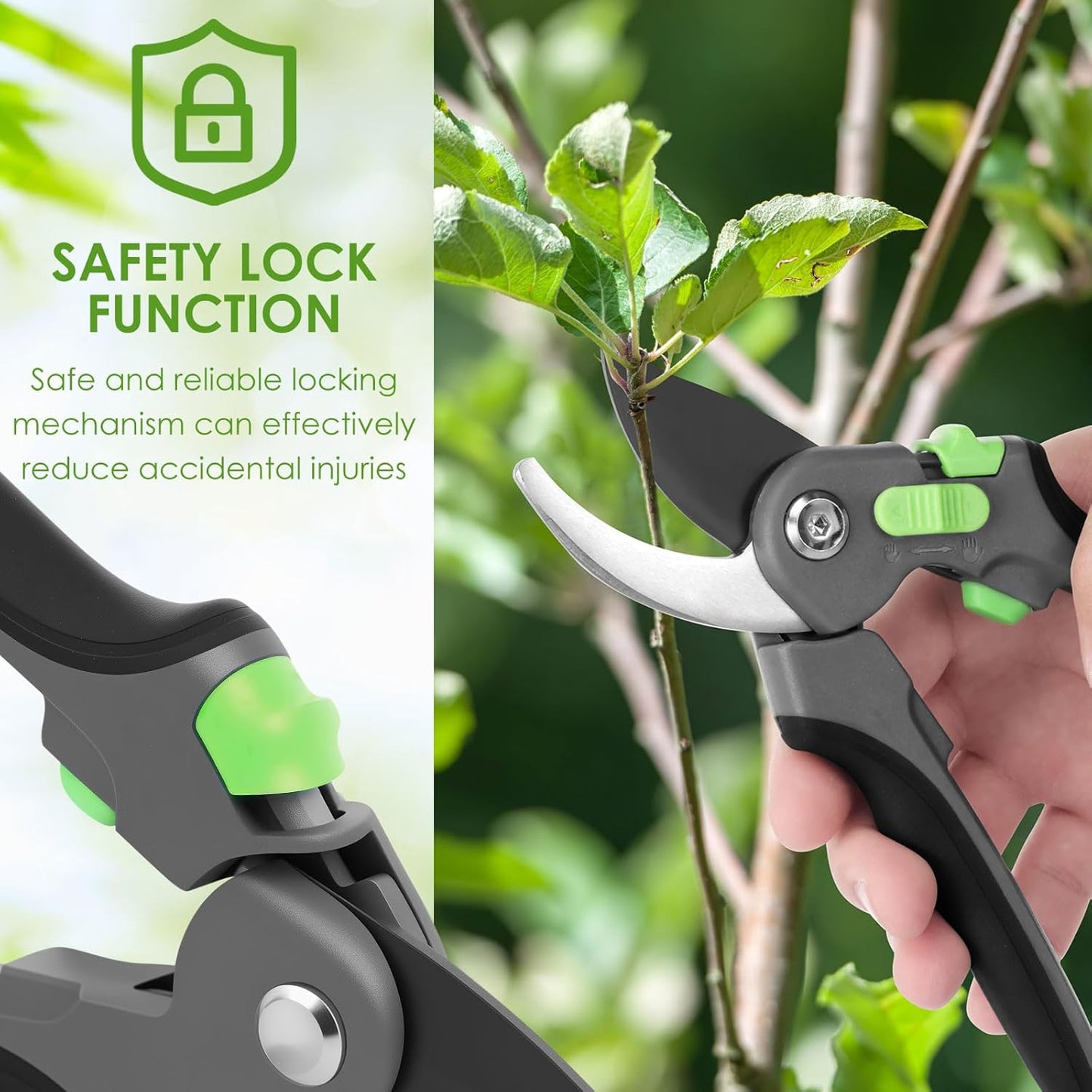 Pruning Shears for Gardening 8.6 inch Steel Garden Clippers with Safety Lock Handheld Gardening Shears Ergonomic Non Slip Plant Clippers Tools for Flowers Branches