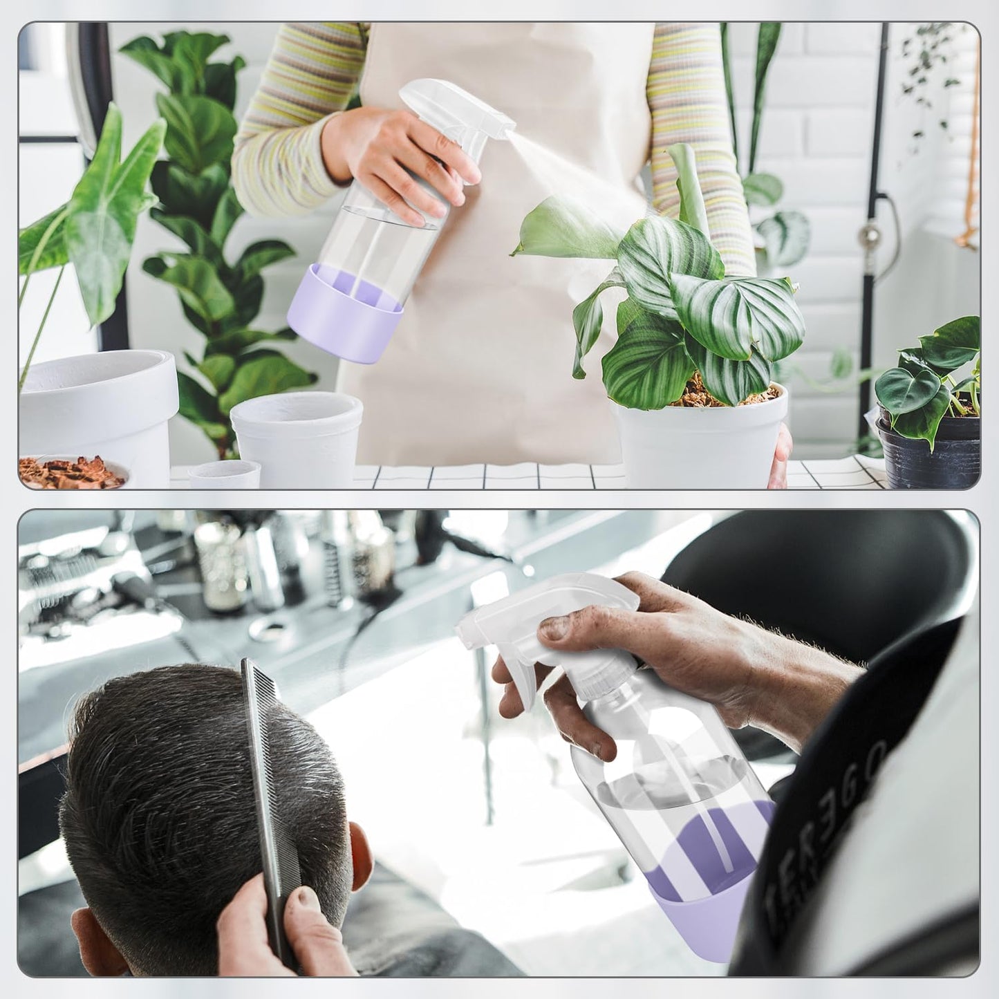 Glass Spray Bottles with Silicone Sleeve Protection, Empty 16 oz Refillable Containers, Reusable Spray Bottles with Adjustable Nozzle for Hair, Cleaning Solutions, 3 Pack Purple