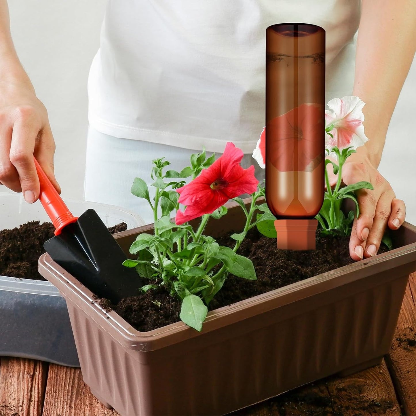 6 Sets Plant Watering Devices Include Terracotta Self Watering Spikes and 26 oz Plastic Bottles, Slow Release Vacation Insert Automatic Plant Waterer Device (Green Clear Brown and Terracotta)