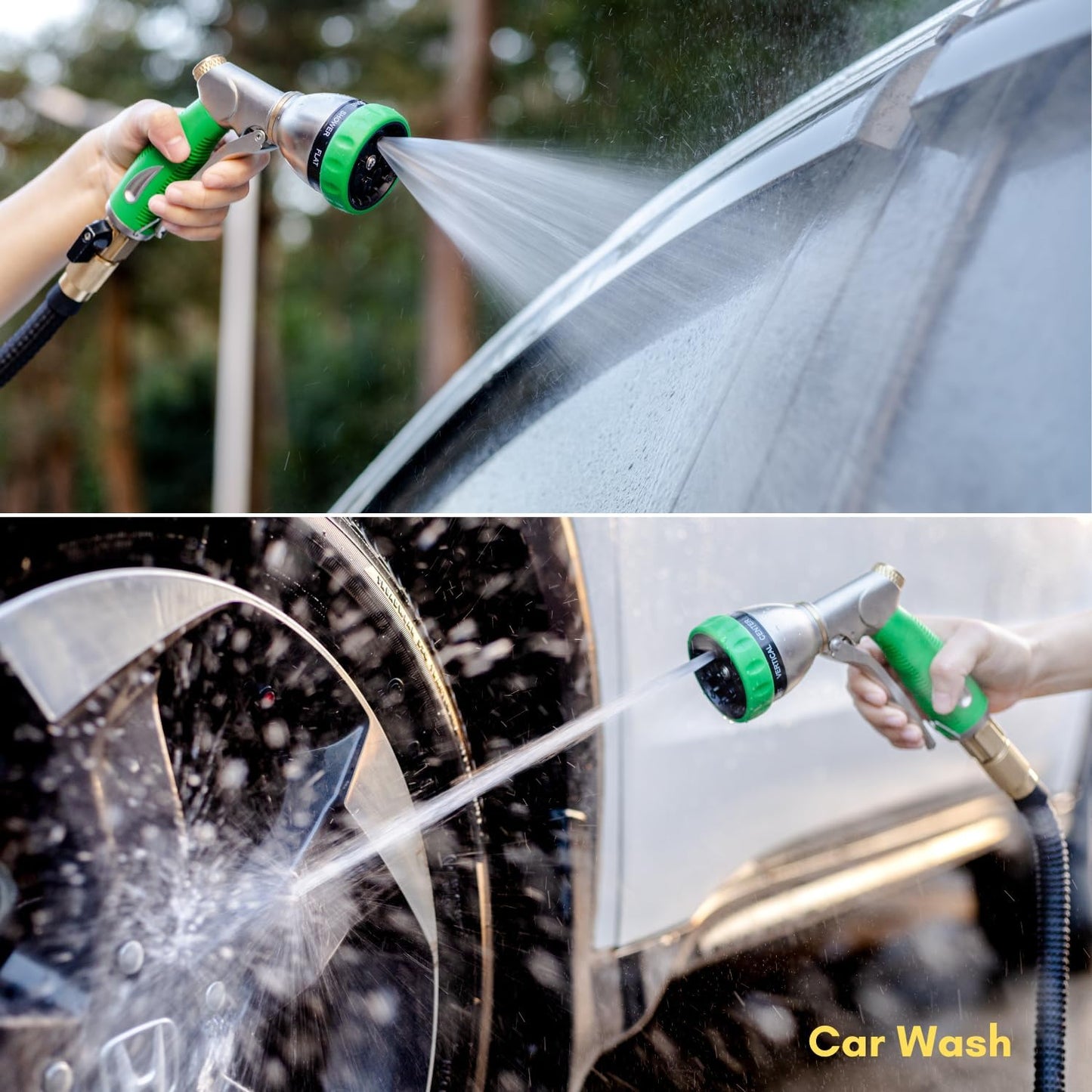 HOSUN Garden Hose Nozzle Sprayer Heavy Duty, 100% Metal Water Hose Nozzle with 8 Spray Patterns, High Pressure Hose Spray Nozzle with Non-Slip Grip for Watering Plant & Lawn, Washing Car & Pet, Green