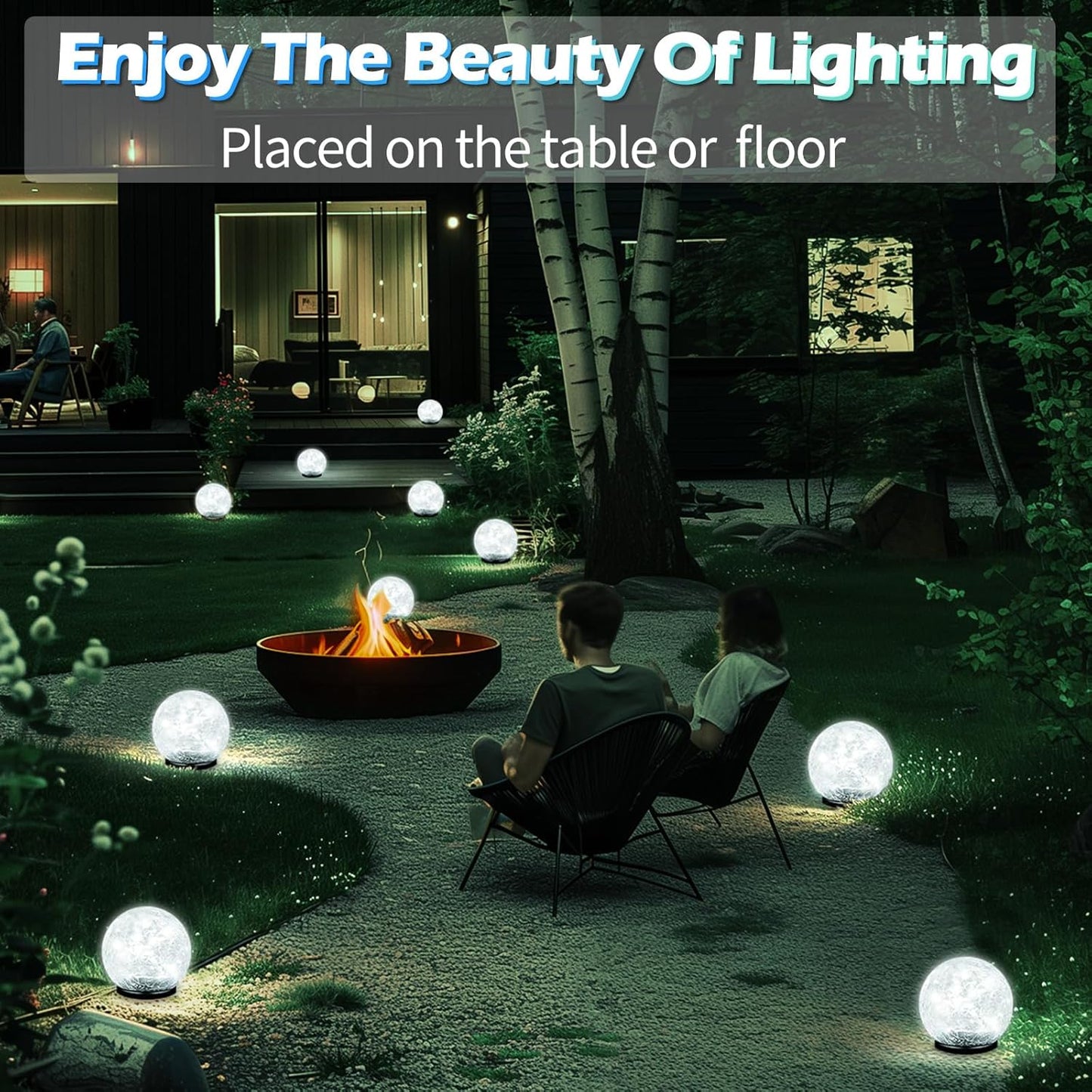 Garden Solar Ball Lights Outdoor Waterproof, 50 LED Cracked Glass Globe Power Ground for Path Yard Patio Lawn, Outdoor Decoration Landscape White (2 Pack 4.7'')