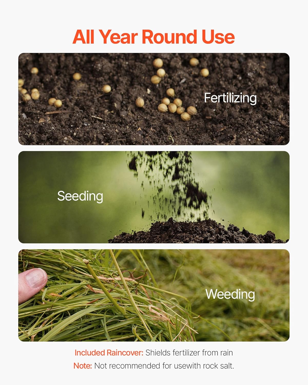 VEVOR Broadcast Spreader, 60LBS Capacity, Walk-Behind Push Spreader, 0-9.8 ft Spreading Width, 10 in All Terrain Pneumatic Tires, Lawn Spreaders with Hopper Grate, for Seed, Fertilizer, Ice Melt