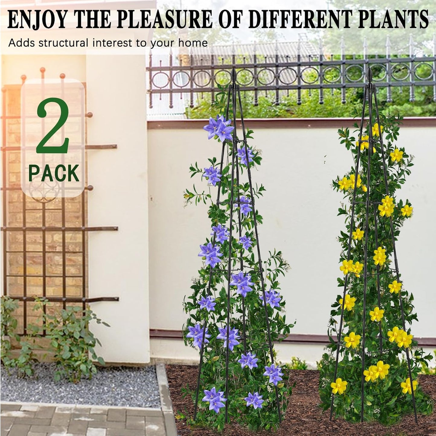 2 Pack Garden Trellis for Climbing Plants Outdoor,63inch Tall Rustproof Metal Obelisk Trellis Support for Potted Vines Vegetable Plants Indoor Outdoor, Lightweight