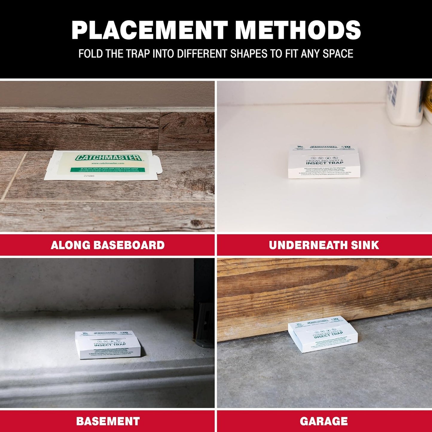 Catchmaster Crawling Pest & Insect Glue Traps 12-Count (3 Packs of 4), Insect Traps Indoor for Home, Pest Control Glue Boards, Adhesive Tray for Bugs, Spiders, Crickets, Roaches, & Ants