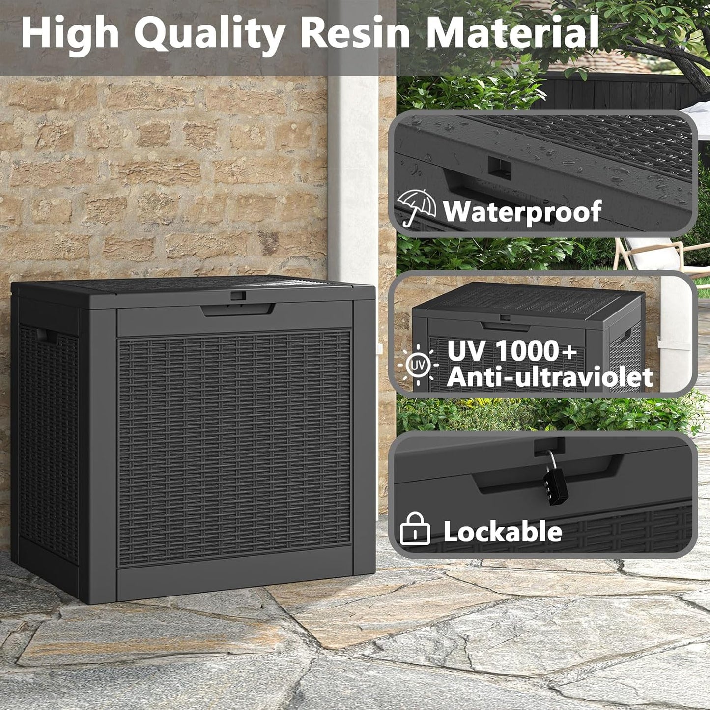 Deck Box, 31 Gallon Resin Outdoor Storage Box, Waterproof and UV Resistant Lightweight Storage Deck Box for Garden Tools, Supplies