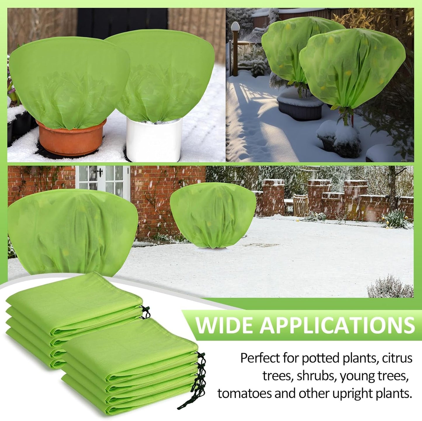 6 Pcs Winter Plant Covers Freeze Protection 39.4x23.6 Inch Horizontal Shrub Tree Rose Plant Protection Bags Frost Blanket with Drawstring for Fall Winter Outdoor Garden Planting (Green)