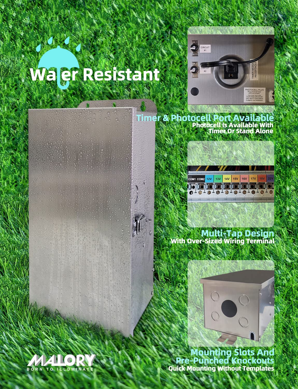 MALORY 600W Low Voltage Transformer for Landscape Lighting,120V AC to 12/13/14/15/16/17/18/22V Multi-Tap Power Supply for Outdoor Landscape Lights,Yard Lights,Garden Lights(Transformer only)