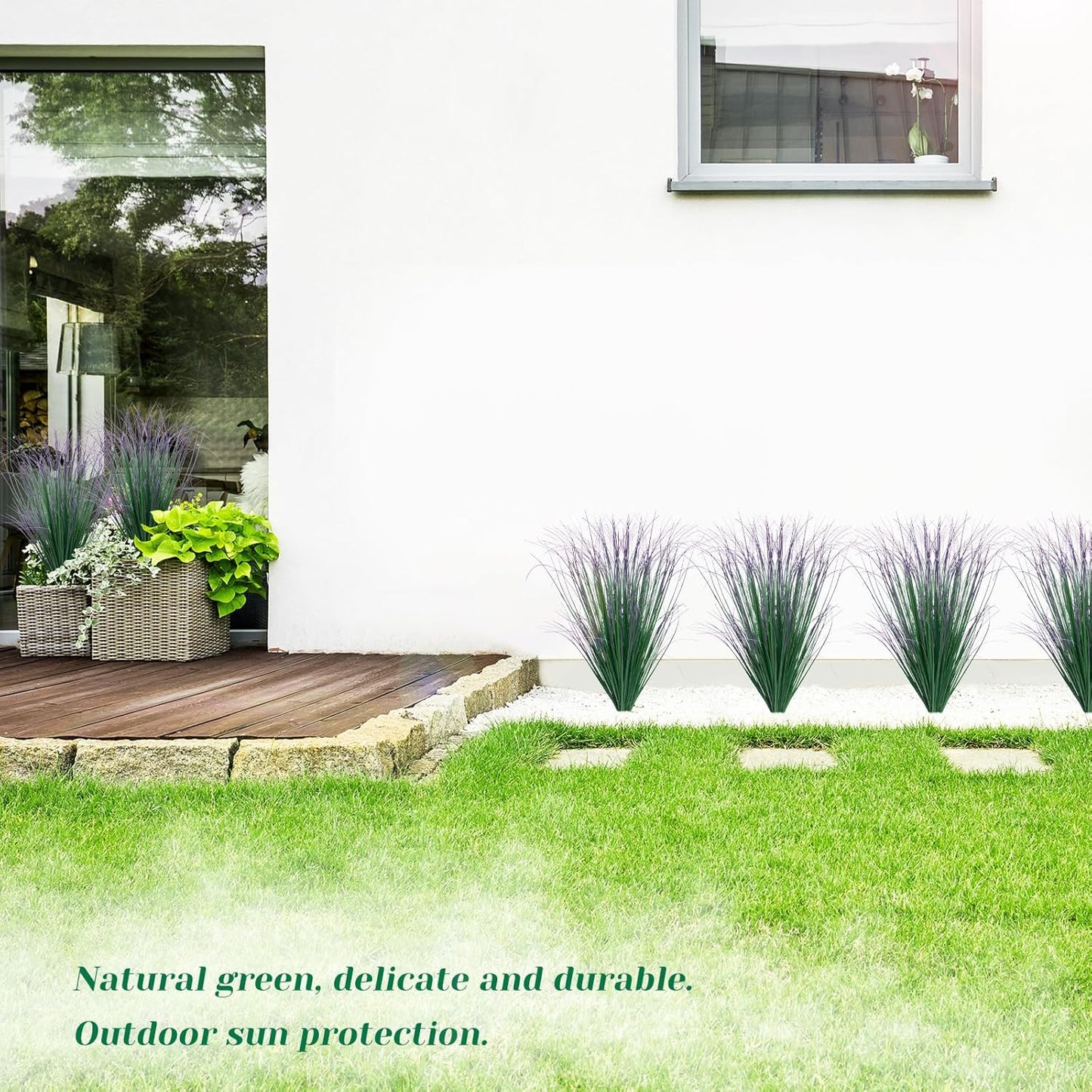 12Pcs Artificial Grass Plants, Faux Shrubs Wheat Grass, Artificial Tall Grass Fake Plants for Outdoor Decor,Artificial Greenery Stems Weed for Room Indoor Home Decor(Green Purple Tail)