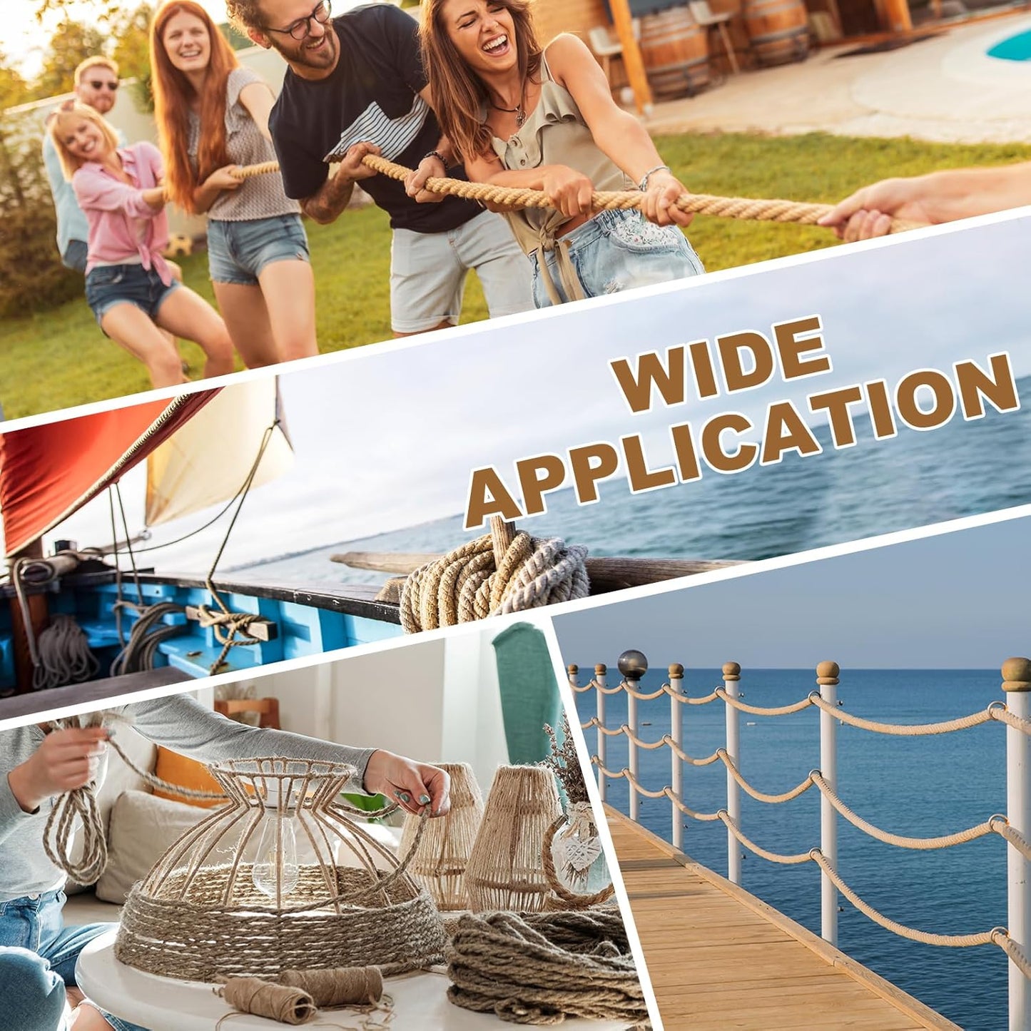 MECCANIXITY Jute Rope 0.5 Inch x 20ft, Thick Twine Rope Ropes Braided Jute Twine Natural Brown Burlap Cord String Heavy Twisted with Tape for Decorative Crafts Railing Swing Tug of War