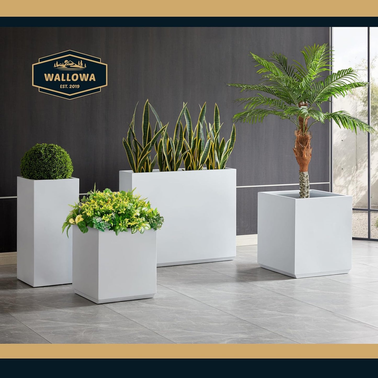 Metallic Heavy Outdoor Span Planter Box, Large Flower Pot, Long and Tall Divider Planters, 38Lx10Wx30H, White, Seamless and No Assembly 48.8 Pounds