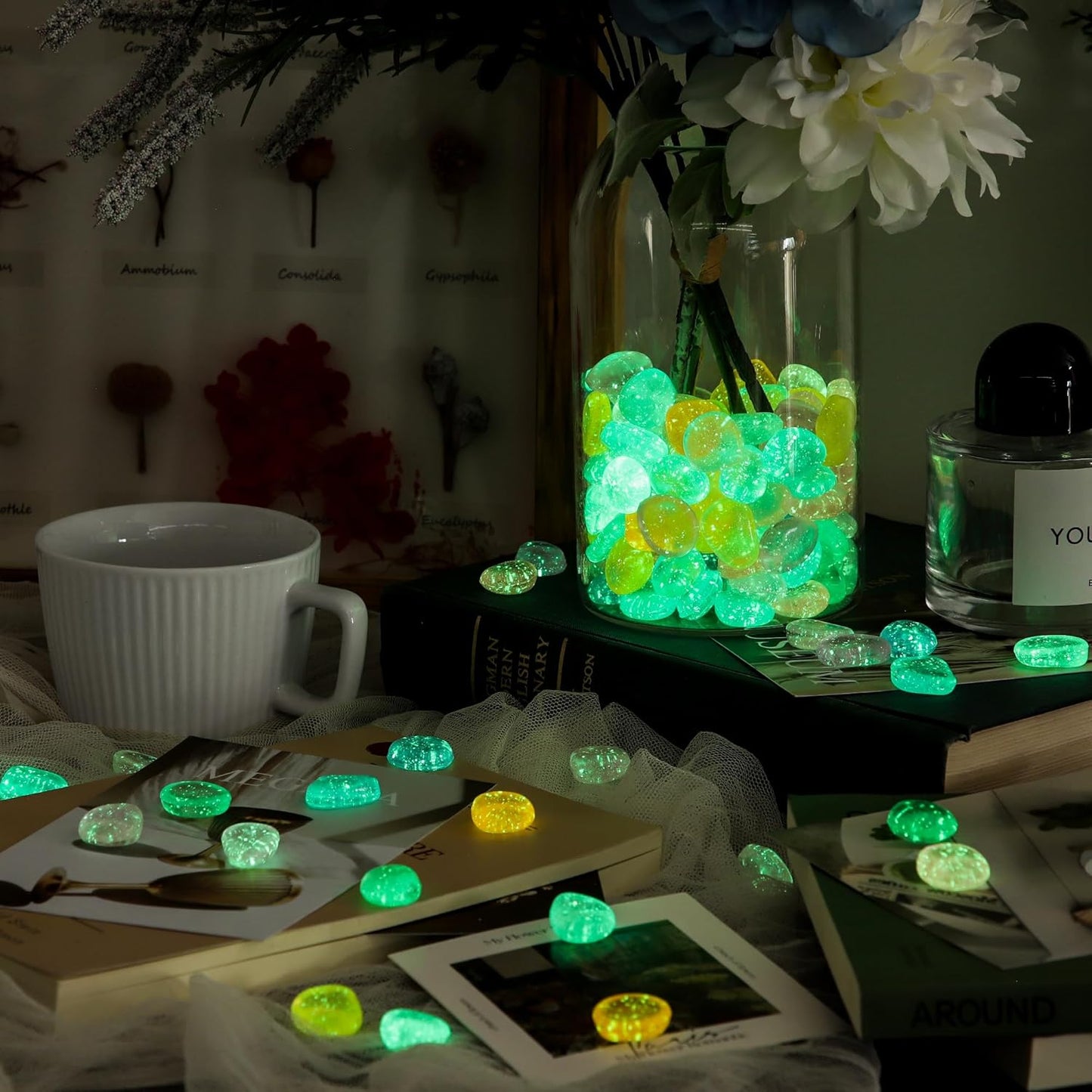 OSOPOLA 150 PCS Glow in The Dark Rocks - Mix Color Luminous Stones Fish Tank Accessories DIY Decor Pebbles for Fairy Garden Yard FD05MX150B