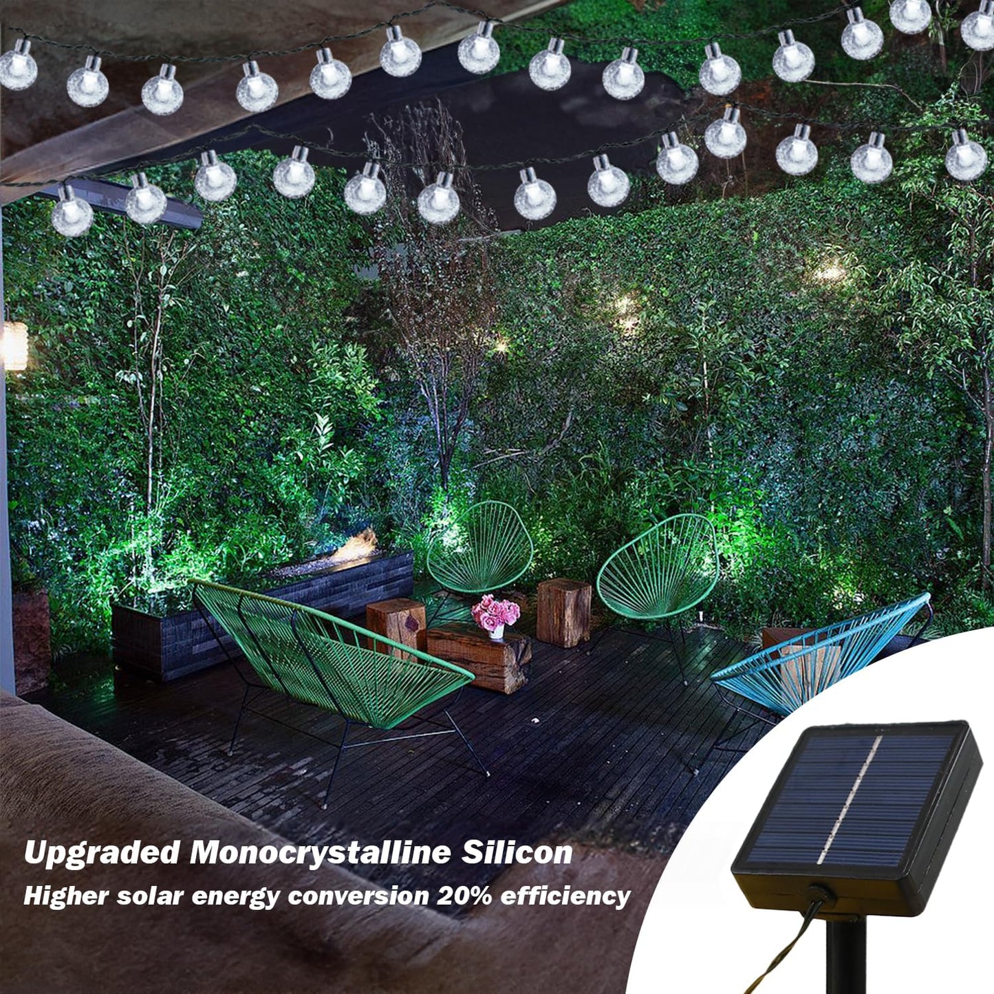 Solar Lights Outdoor Waterproof, 2 Pack Total 120LED 72FT Solar String Lights for Outside with 8 Modes, Outdoor String Lights Crystal Globe Patio Lights for Garden Yard Party Decor (Cool White)