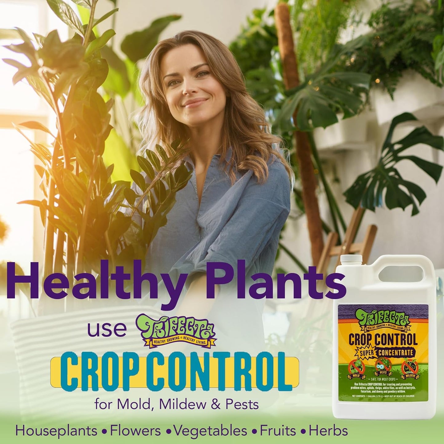 Trifecta Crop Control Super Concentrate All-in-One Natural Pesticide, Fungicide, Miticide, Insecticide, Help Defeat Spider Mites, Powdery Mildew, Botrytis, Mold, and More on Plants - Gallon