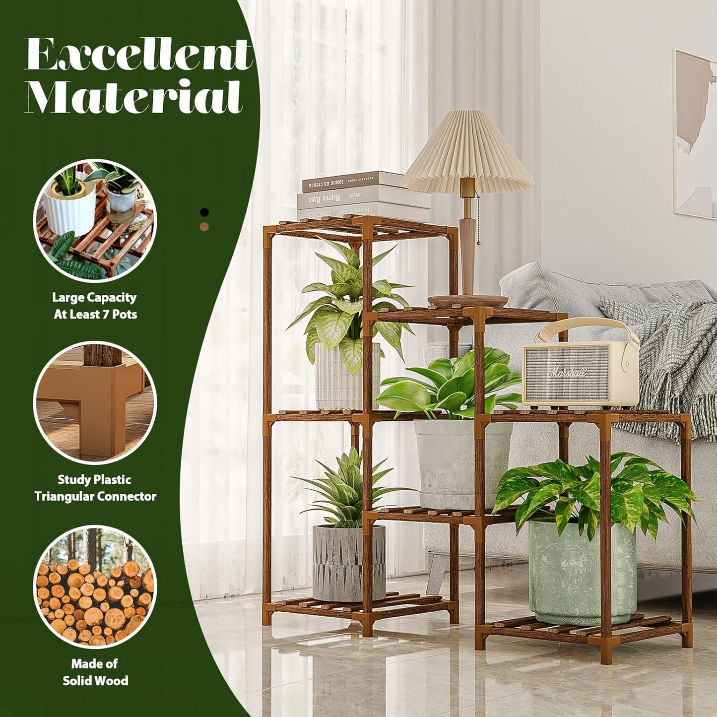 Plant Stand Indoor Outdoor Wood Plant Shelf for Multiple Plants Corner Plant Rack Window Flower Stand for Garden Patio
