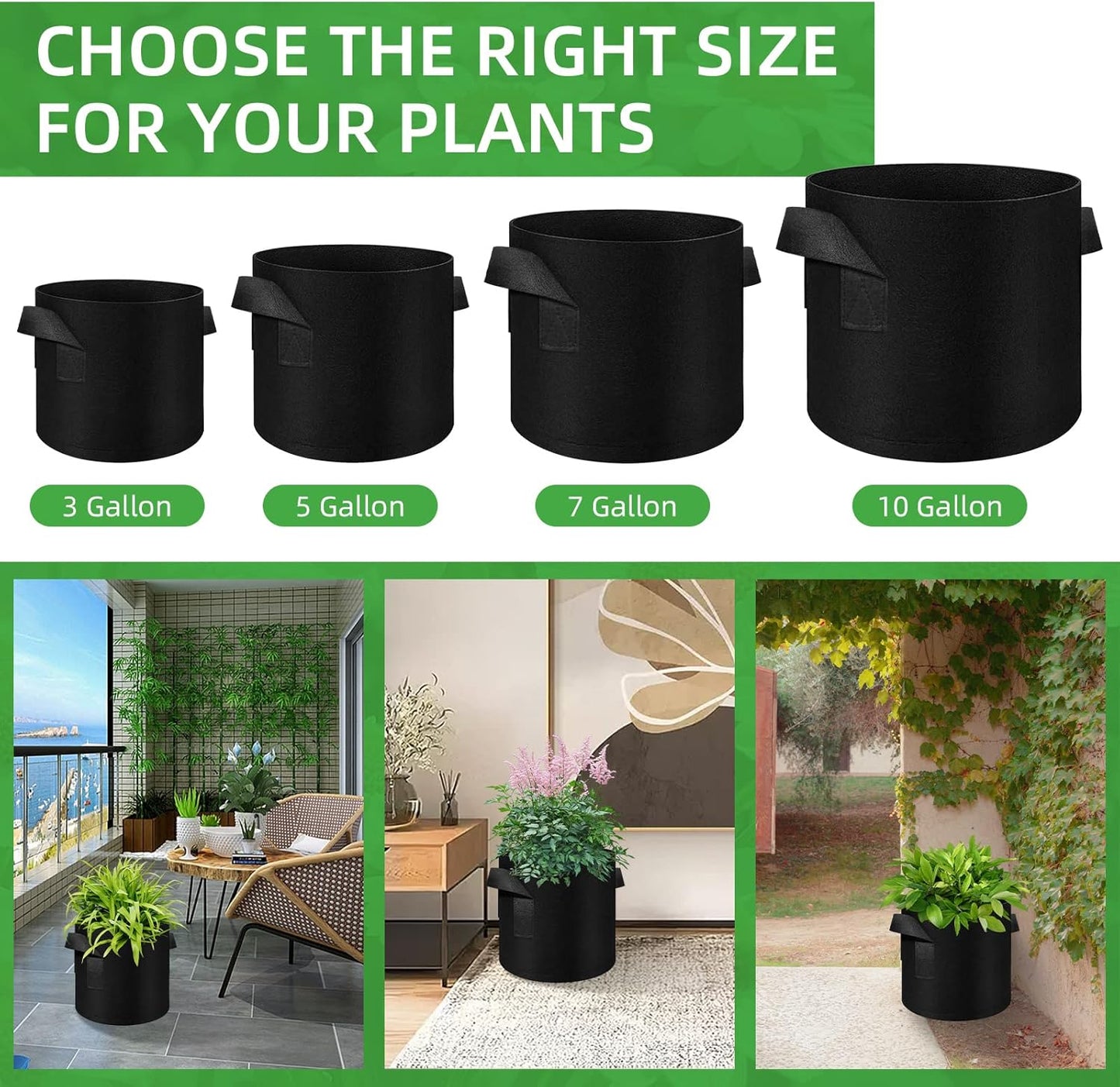 200-Pack 5 Gallon Fabric Grow Bags, Heavy Duty Thickened Nonwoven Plant Grow Bags Aeration Fabric Pots with Handles for Plants