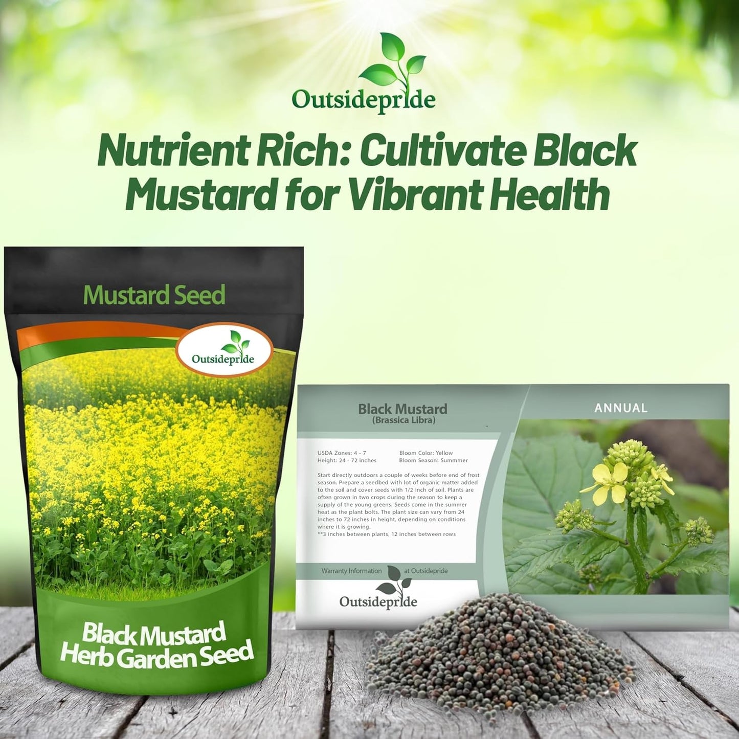 Outsidepride Black Mustard Seeds - 10000 Pcs Nutrient-Rich, Flavorful Annual Microgreen Seeds for Planting, Easy-to-Grow, Ideal for Indoor & Outdoor Cultivation, Soil & Hydroponic Systems