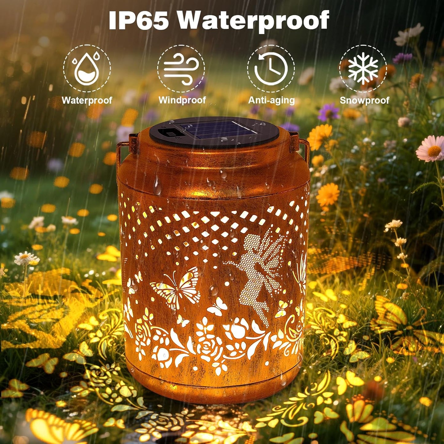 Solar Lanterns Outdoor Hanging Lantern Lights, Fairy Butterfly Metal Decor Lantern Waterproof Solar Lights LED Decorative Outside for Garden Yard Patio Lawn Birthday Gifts for Mom Grandma Women