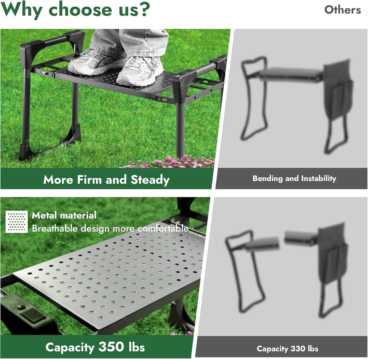 New Upgrade Foldable Garden Kneeler and Seat,Thicker Wider Softer Garden Kneeler with Straps,350lbs Heavy Duty Garden Stool with Tool Bag, Gardening Gift for Women and Men Green