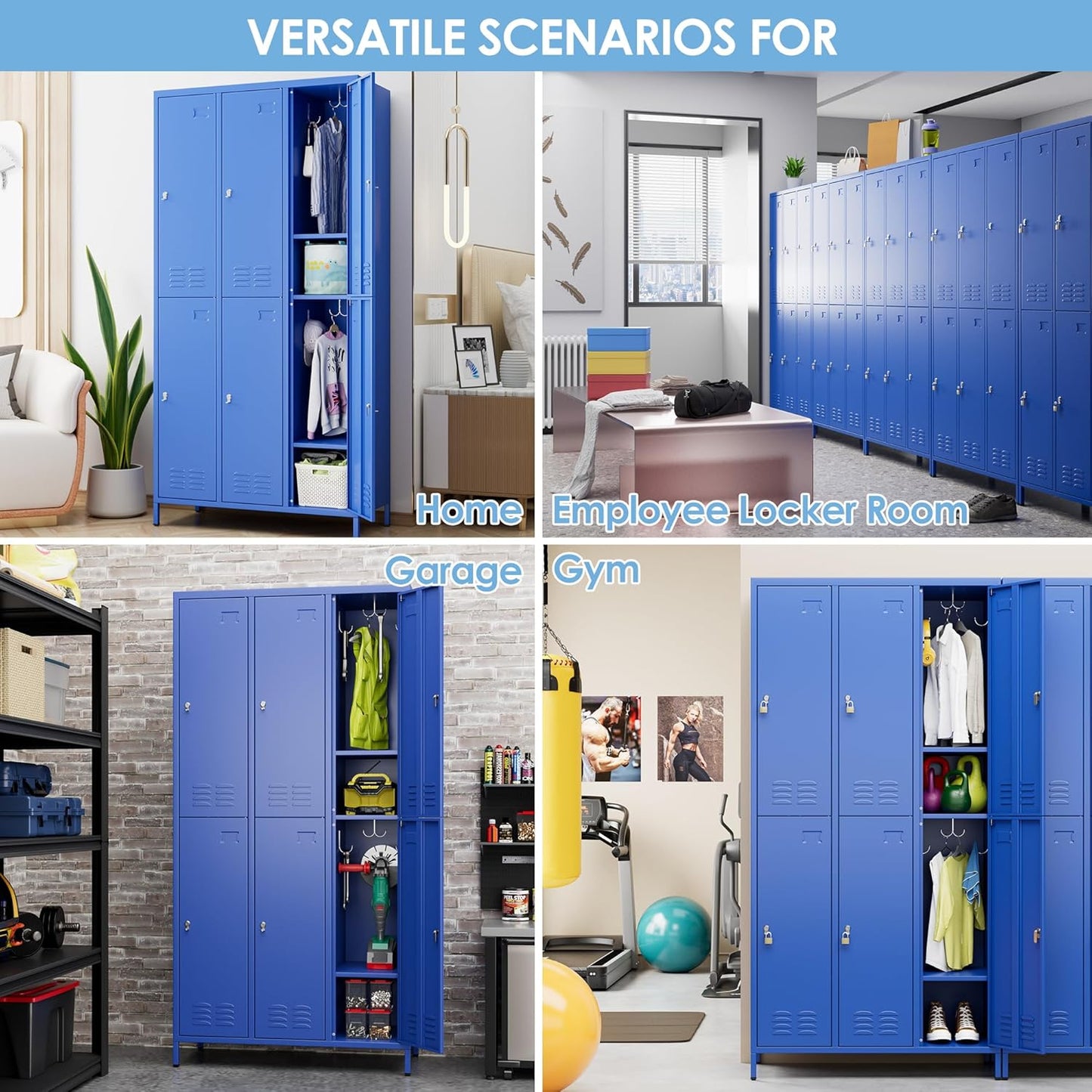 6 Doors Metal Storage Lockers for Employees with 18 Hooks,72" H Employee Lockers with Business Card Holder for Offices School Gyms Home,Assembly Required,Blue