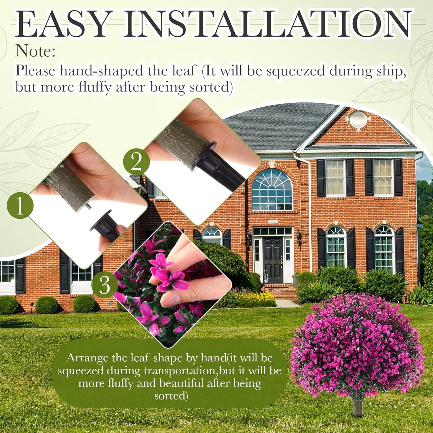 Yunlly 2 Pack 18" Artificial Boxwood Ball Bush Topiary Trees Fake Outdoor Plants, Realistic UV Resistance Faux Shrubs with Spike Greenery Topiary for Front Porch Garden Yard Patio Indoor (Fuchsia)