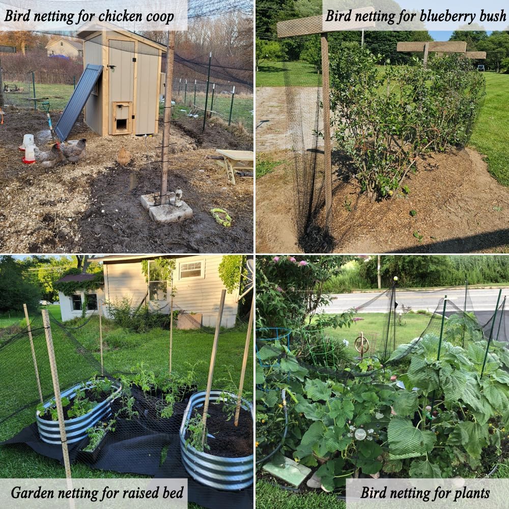 Junflying Bird Netting, 15x40 FT – 1/2" Mesh, Woven Black Netting for Garden Protection with Ties, Protects Vegetables, Fruit Trees, Blueberry Bushes & Strawberry Plants