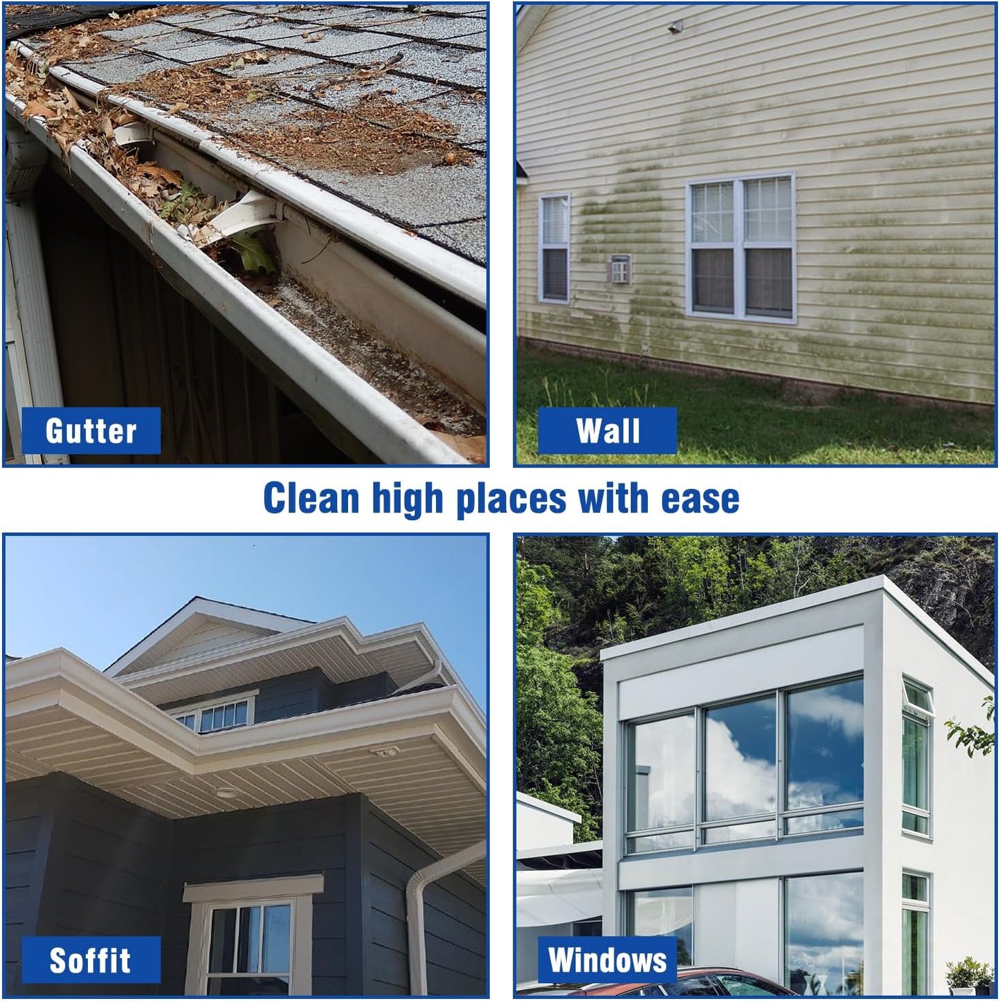 RAYNEL 24FT Telescoping Pressure Washer Extension Wand with Brush Head,Power Washer Extension Wand,Gutter Cleaner Attachment,5 Spray Nozzle Tips,Support Belt and 2 Hose Adapters