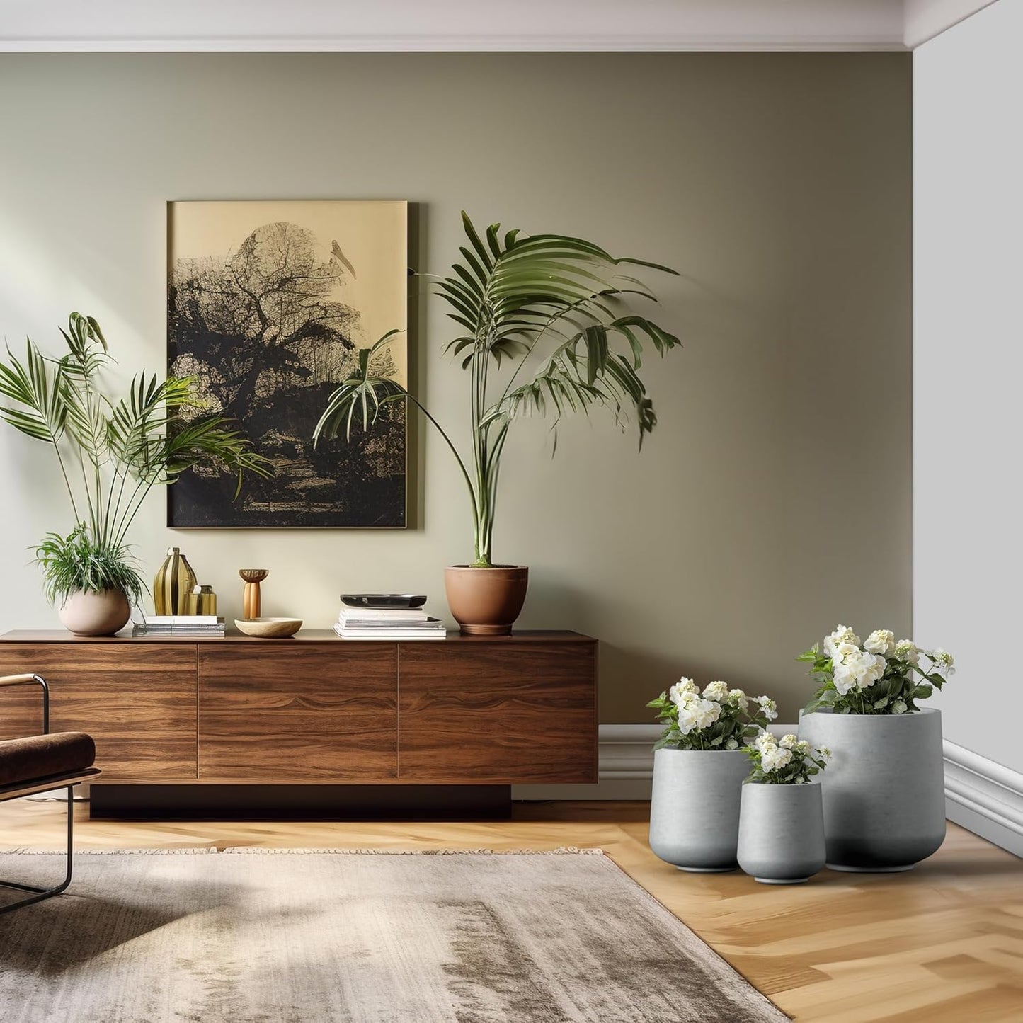 Kante 15.3"+11.6"+8.2" Dia Round Concrete Planter, Large Outdoor Indoor Planter Pots Containers with Drainage Holes and Rubber Plug for Home Garden Patio, Gray Concrete