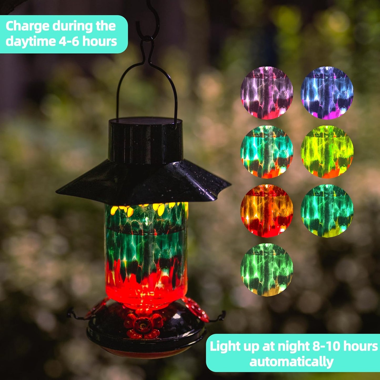 Muse Garden Gifts for Women Solar Hummingbird Feeders for Outdoors Hanging Ant and Bee Proof, Hand Blown Glass Lantern Garden Decor, Moms Birthday Unique, 28oz, Teal Yellow