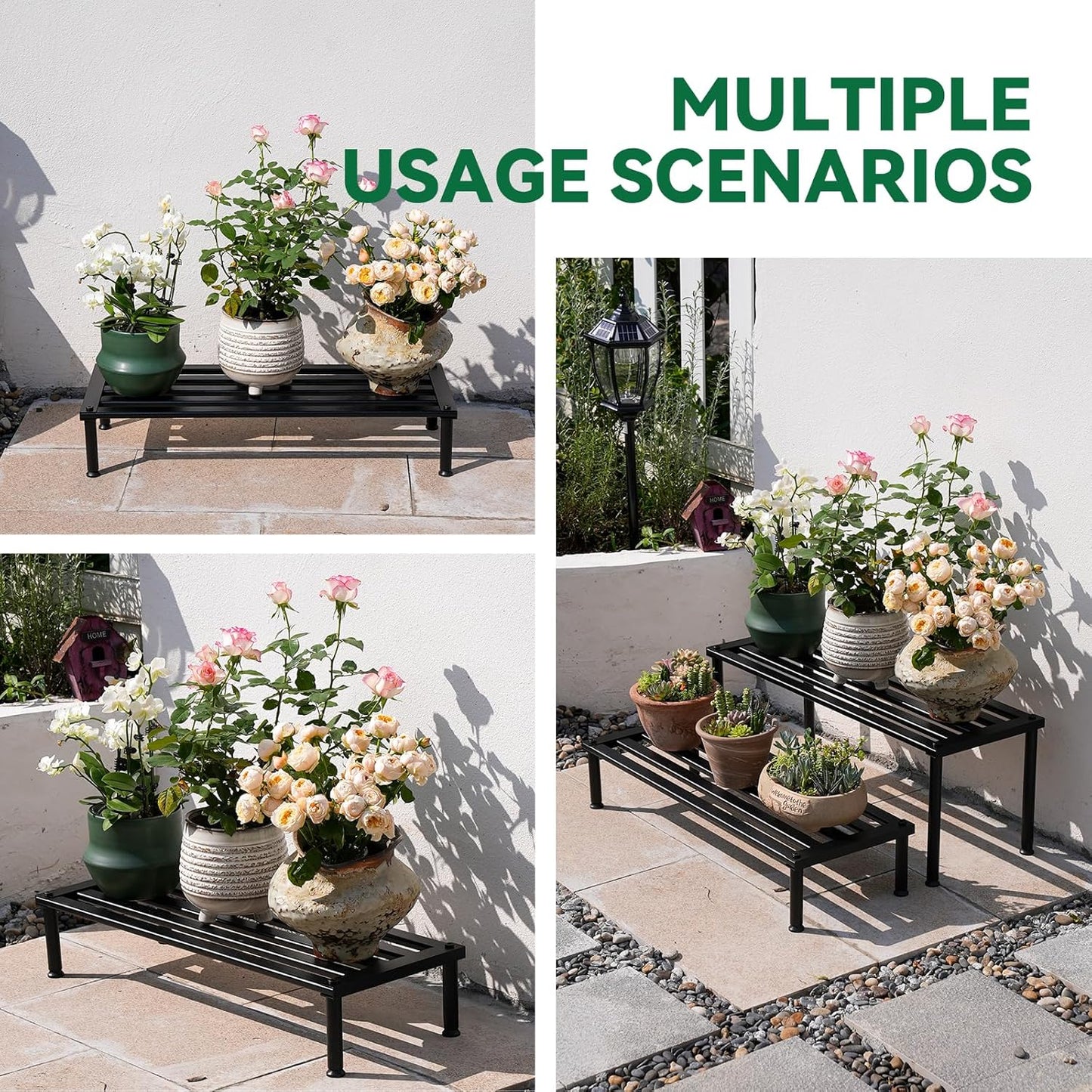 Metal Plant Stand, Rust-proof Aluminum Display Rack, Plants Display Stands Decoration Racks for Living Room Garden Balcony Patio (Black, 31.5Inch Low)