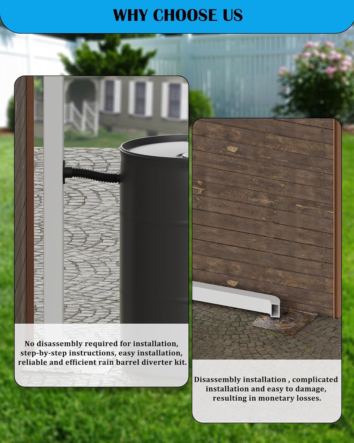 Rain Barrel Diverter Kit-Rain Barrel Downspout Diverter for Rectangular Downspouts, Collecting Clean Rainwater, Easily Turn Plastic Containers into Rain Barrels, Easy Installation Without Dismantling