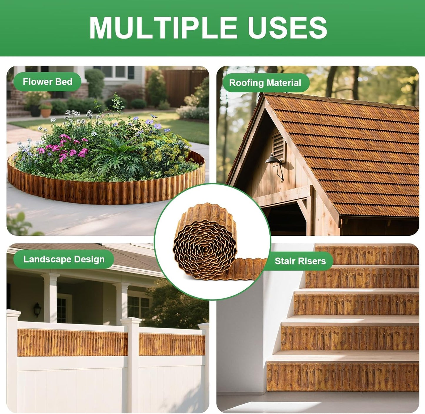 Corrugated Metal Garden Edging, 5''×25Ft Steel Landscape Edging Border, Flower Bed Edging Borders, Metal Lawn Edging for Landscaping, Garden, Pathway, Lawn, Flower Bed, Garden Fence (Rusty)