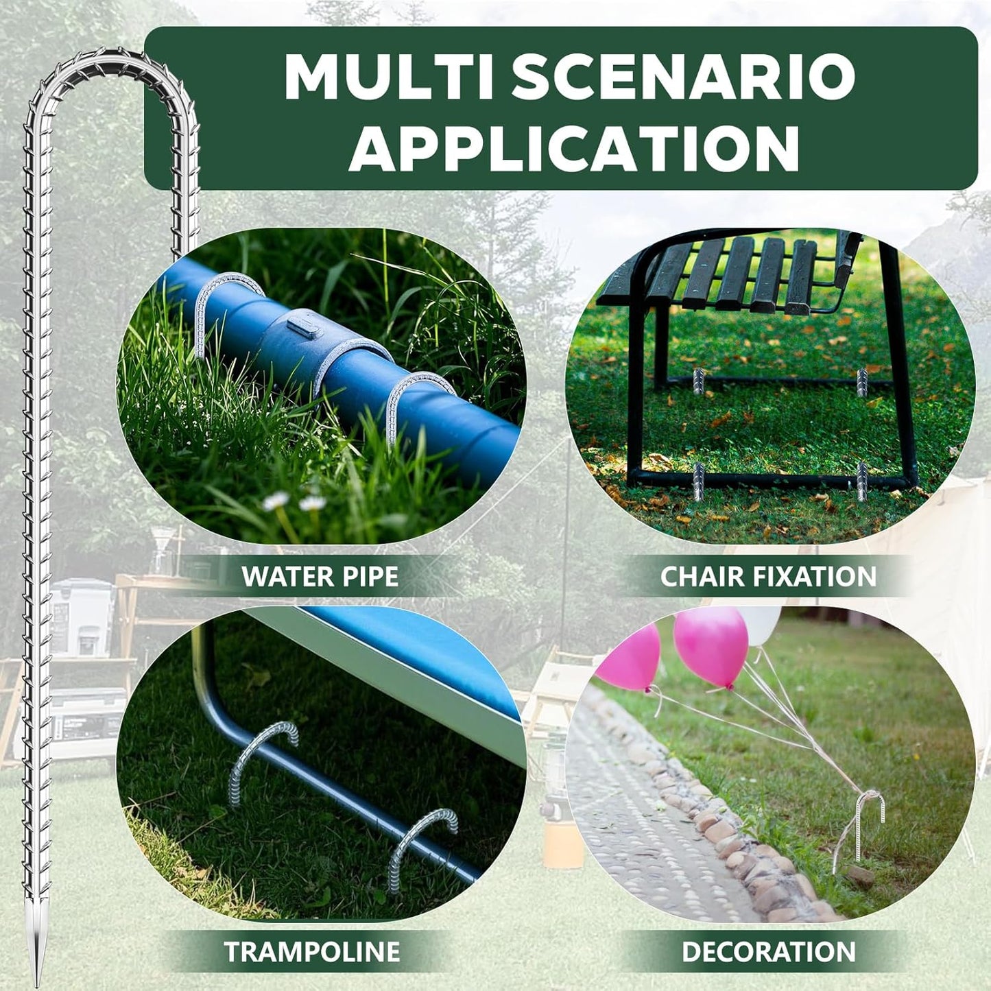 20 Pieces 12 Inch Long 1/4In Diameter Heavy Duty J Hooks,Heavy Duty Rebar Metal Fence Ground Garden Tent Stakes,Ground Spikes Anchors for Fencing,Outdoor Chicken Wire Trellis Stakes,Anti-Rust Silver