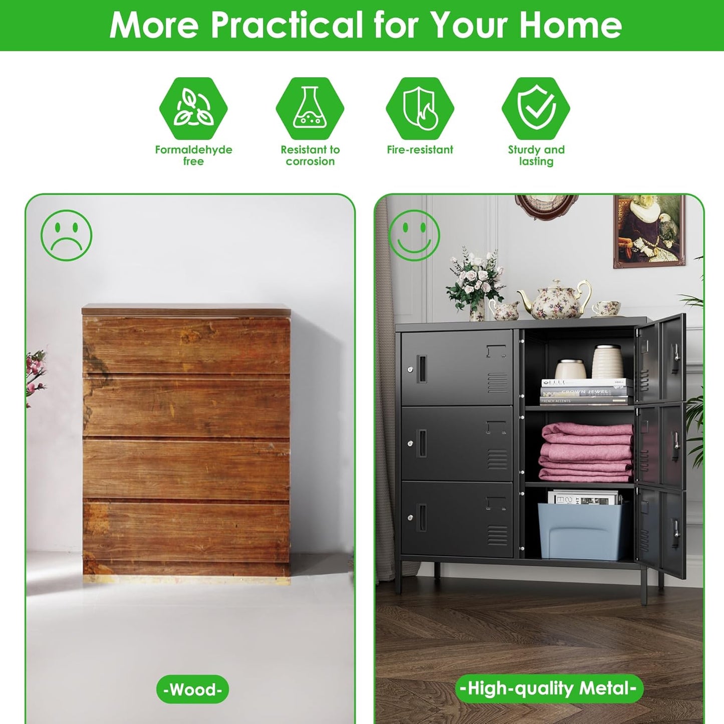 SUPEER 6 Doors Metal Storage Locker with Card Slot,Metal Locker for Employees with Keys and Ventilation Holes,Suitable for Office, Home, Bank, School,Gym,Requires Installation,Black