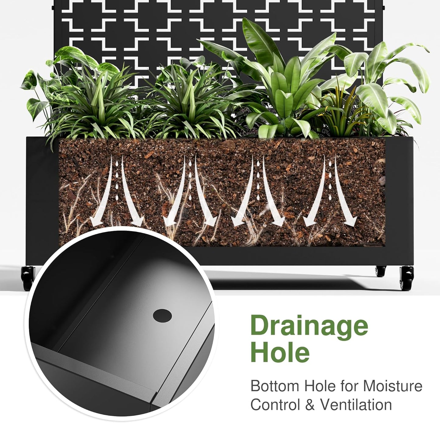 Casaphoria Metal Raised Garden Bed with Trellis and Wheels, 72"x47"x16" Arched Planter Box for Climbing Plants, Vegetables & Vines, Features Drainage Holes and Privacy Screen (Black-Brick)